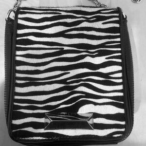 White House Black Market zebra print calf hair clutch shoulder or crossbody bag